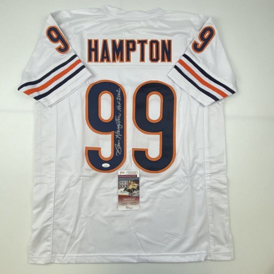 Autographed/Signed Dan Hampton HOF 2002 Chicago White Football Jersey JSA COA