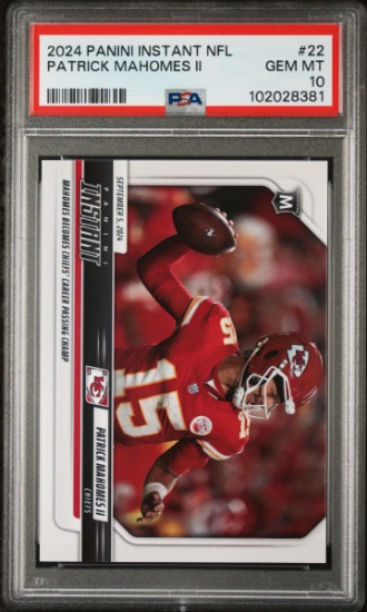 Graded 2024 Panini Instant NFL Patrick Mahomes II #22 Chiefs Career Passing Record Card PSA 10 Mint