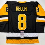 Autographed/Signed Mark Recchi Pittsburgh Black Hockey Jersey JSA COA