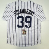 Autographed/Signed Darryl Strawberry New York Pinstripe Baseball Jersey JSA COA