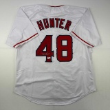 Autographed/Signed Torii Hunter Los Angeles Anaheim White Baseball Jersey Beckett BAS COA