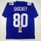 Autographed/Signed Jeremy Shockey New York Blue Football Jersey JSA COA
