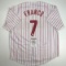 Autographed/Signed Maikel Franco Philadelphia Pinstripe Baseball Jersey JSA COA