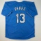 Autographed/Signed Salvador Perez Kansas City Blue Baseball Jersey Beckett BAS COA