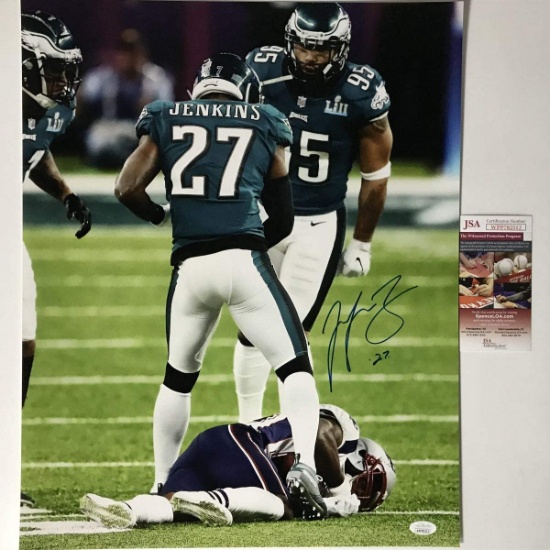 Autographed/Signed Malcolm Jenkins Philadelphia Eagles Super Bowl LII 52 Hit 16x20 Photo JSA COA