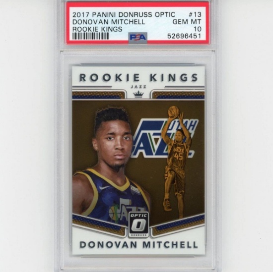 Graded 2017-18 Panini Donruss Optic Donovan Mitchell #13 Rookie Kings RC Card PSA 10 Gem Mint