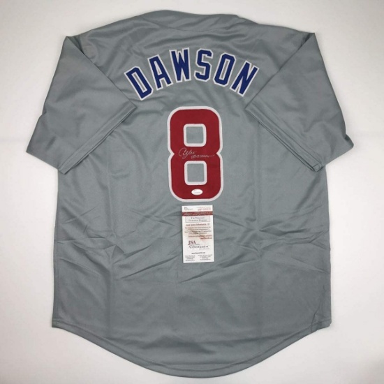 Autographed/Signed Andre Dawson Chicago Grey Baseball Jersey JSA COA