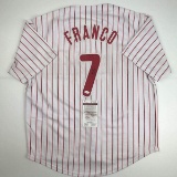 Autographed/Signed Maikel Franco Philadelphia Pinstripe Baseball Jersey JSA COA