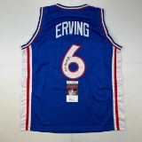 Autographed/Signed Julius Erving Dr. J Philadelphia Blue Basketball Jersey JSA COA
