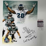 Autographed/Signed Brian Dawkins 3x Inscribed HOF 18 Weapon X Last To Wear #20 16x20 Photo JSA COA