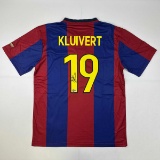 Autographed/Signed Patrick Kluivert FC Barcelona Blue Soccer Jersey Beckett BAS COA