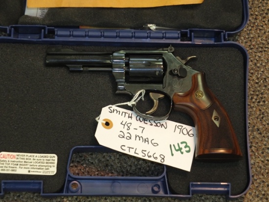 SMITH AND WESSON 48-7 22MAG LIKE NEW IN BOX S/N CTL5668, TAG -  1906