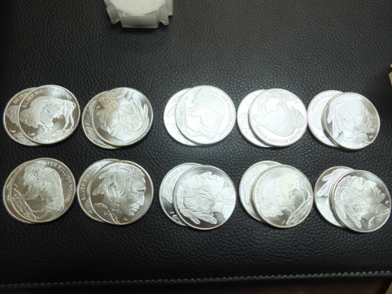 20 OUNCES - (20) 1 OZ SILVER BULLION ROUNDS - BUFFALO NICKEL DESIGN - BANKRUPTCY CASE#17-00495