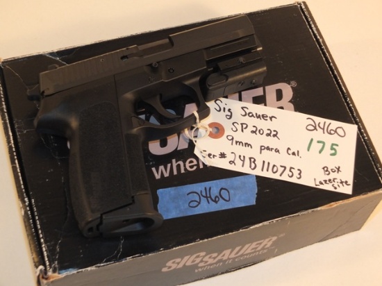 SIG SAUER SP2022 9MM WITH BOX AND LASER S/N 24B110753, TAG# 2460 | Guns &  Military Artifacts Firearms | Online Auctions | Proxibid