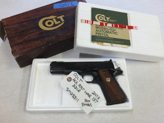 COLT ACE POST WAR 22LR WITH ORIGINAL BOX AND 3 MAGS PRODUCED 1978-1980  S/N SM28811, TAG# 2473