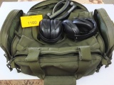 GREEN RANGE BAG, (3) EAR PROTECTORS **NO SHIPPING - LOCAL BUYERS ONLY**