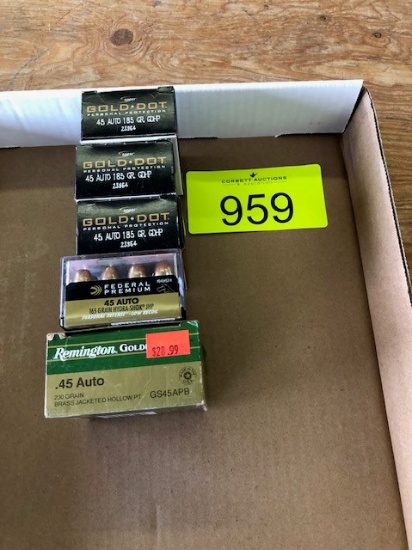 105 ROUNDS 45 AUTO: (60) SPEER GOLD DOT 185 GRN JDHP, (20) FEDERAL PREMIUM 165 GRN HYDRA SHOK JHP, (