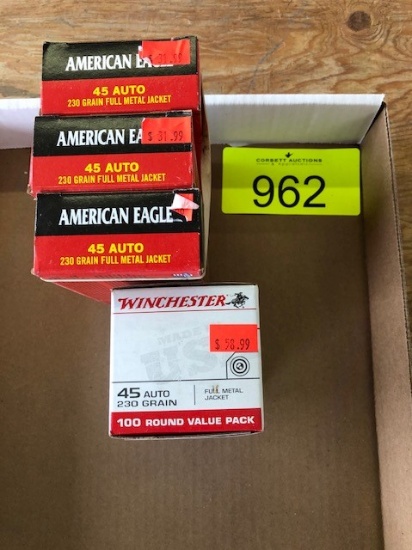 250 ROUNDS 45 AUTO: (150) AMERICAN EAGLE 230GRN FMJ, (100) WINCHESTER 230 GRN FMJ