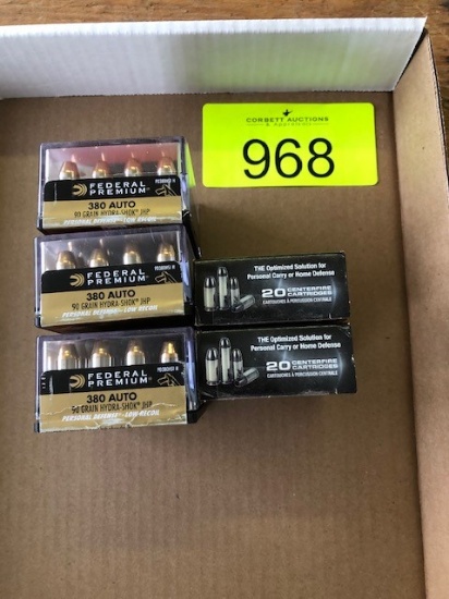100 ROUNDS 380 AUTO: (60) FEDERAL PREMIUM 90 GRN HYDRA SHOK JHP, (40) BARNES TAC-XPD 80GRN
