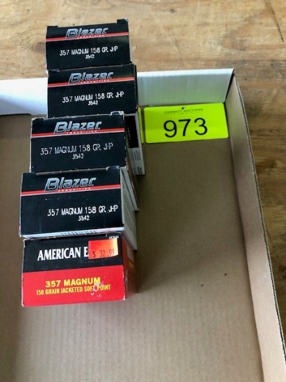250 ROUNDS 357 MAG: (200) BLAZER 158 GRN JHP, (50) AMERICAN EAGLE 158GRN JSP