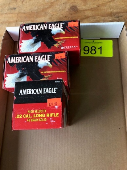 1,500 ROUNDS AMERICAN EAGLE HIGH VELOCITY 22LR 40GRN SOLID