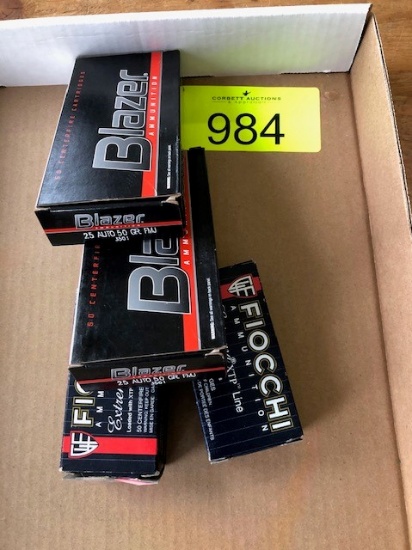 200 ROUNDS 25 AUTO: (100) BLAZER 50GRN FMJ, (100) FIOCCHI 35 GRN XTP