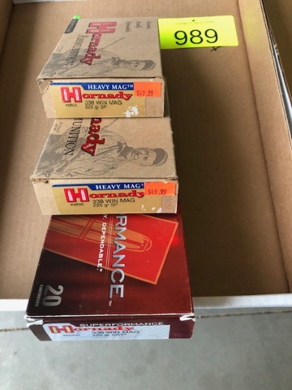 60 ROUNDS HORNADY 338 WIN MAG: (40) 225 GRN SP, (20) 225 GRN SST