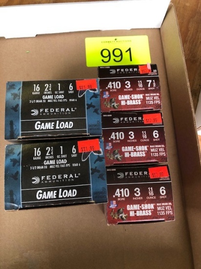 (50) FEDERAL 16 GA. GAME LOADS 2 3/4" 6 SHOT, (75) FEDERAL .410 3" 6 & 7" SHOT
