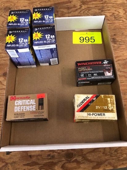 90 ROUNDS 12 GA.: (60) FEDERAL 12 GA. 2 3/4 RIFLED SLUGS, (10) WINCHESTER 12 GA. 2 3/4" PDX-1 DEFEND
