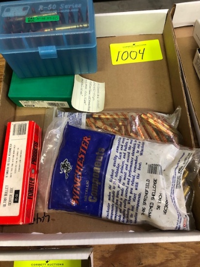 RCBS 30-06 DIES, (1) FORESTER MICROMETER SEATING DIE, (100) NEW BRASS, 52 ROUNDS RELOADED AMMO
