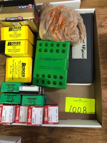 REDDING 6MM MICROMETER DIES, (11) BOXES OF BULLETS, MISC LAPUA NEW BRASS