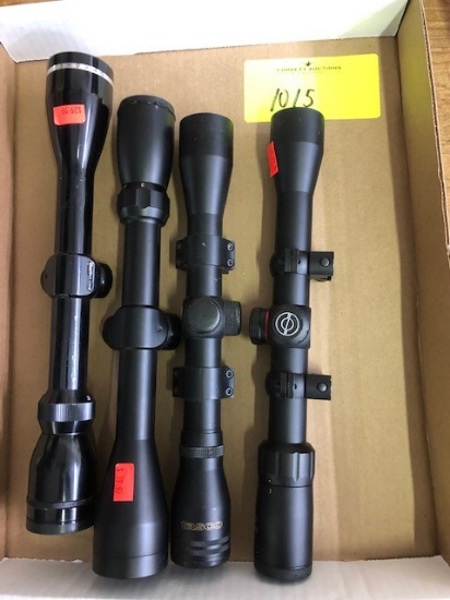 (4) SCOPES: (1) SIMMONS 3-9X32, (1) TASCO GOLDEN ANTLER, (1) GENERIC 3-9X40, (1) CHARLES DALY 3-9X40