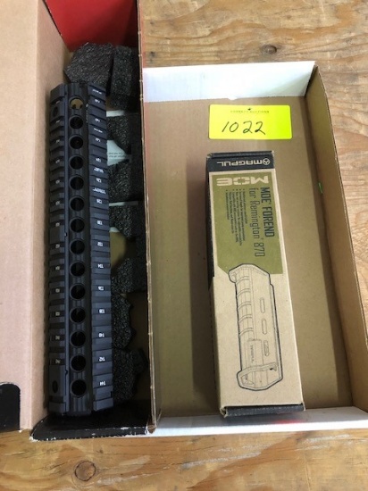 (1) TROY 12" DROP IN BATTLE RAIL FOR AR TYPE RIFLES, (1) MAGPUL MOE FOREND FOR REMINGTON 870