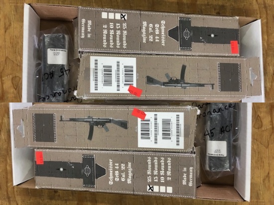 (4) GSG STG 44 22LR MAGAZINES, (1) PARA ORDINANCE 45 ACP MAG, (1) TAURUS TH9 9MM 17 ROUND MAG, (1) S