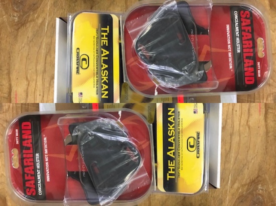 (3) HOLSTERS: (1) CROSSFIRE, (1) SAFARI LAND, (1) BIANCHI