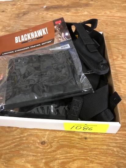 (2) BLACKHAWK MAG POUCHES, (1) TUFF BATON POUCH