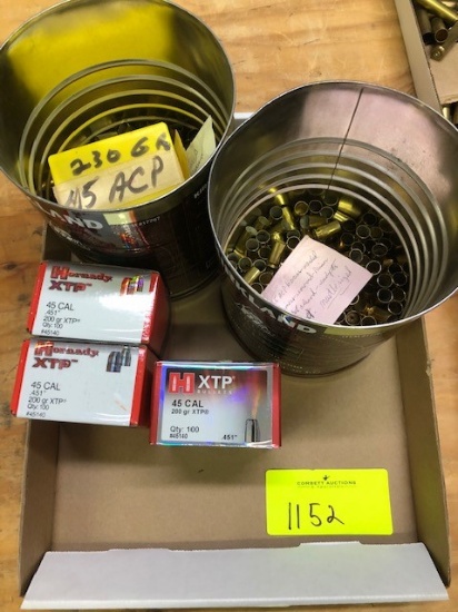 45 ACP BRASS & (1) BOX HORNADY 45 CAL XTP BULLETS