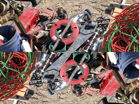 TOOL GROUP: JACKHAMMER BIT, VISE ON STINGER, SOCKETS SETS, SAWS, EXTENSION CORDS, WEED BURNER, CAULK