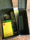 MISC RIFLE AMMO, PLASTIC SHELL BOXES AND (2) MILITARY AMMO CANS
