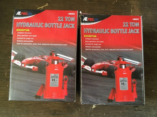 Lot of (2) Unused 22 Ton Hydraulic Bottle Jacks