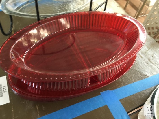 (6) Red Plastic Serving Trays