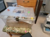 Box Of Sewing Supplies With Stool