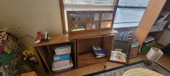 Wooden Shelf with Coat Hooks