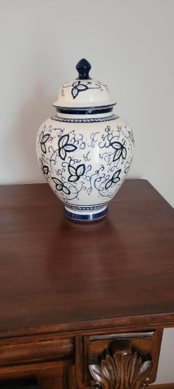 Blue & White Floral Porcelain Ginger Jar