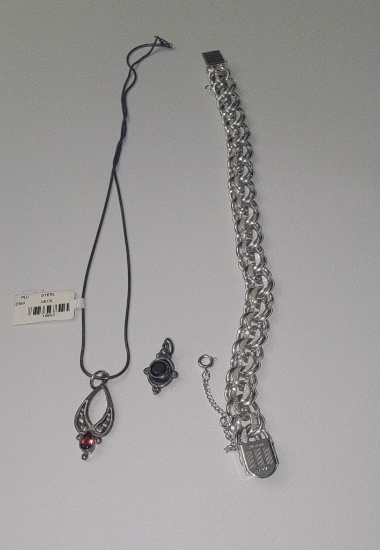 Marked Sterling Silver Bracelet,Necklace&Pendant