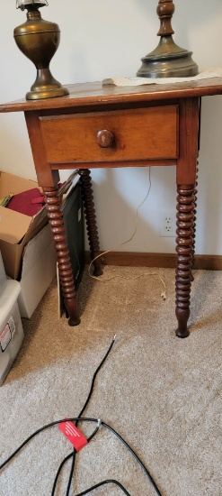 Vintage Walnut Bobbin Spool Leg Night Stand