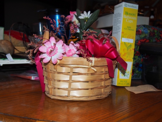 Wicker basket and flowers