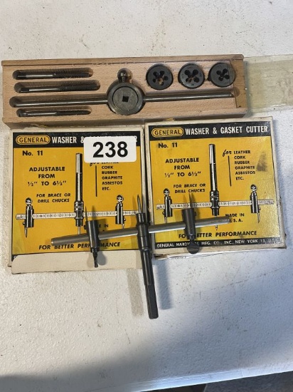 General Washers & Gasket Cutter #11 & 8pc Tungsten Steel Tap & Die Set