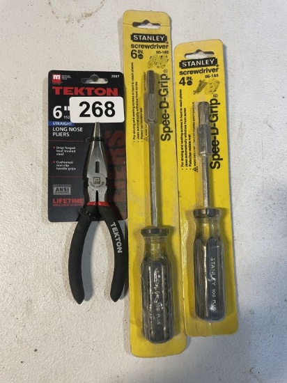 6" & 4" Stanley Screwdrivers & Tekton 6" Long Nose Pliers