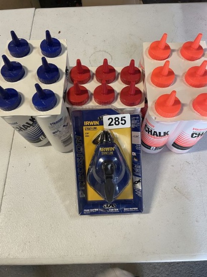 Irwin Straitline 100' 30m Chalkline W/6 Pack Chalk With Colors Of Red, Blue & Orange